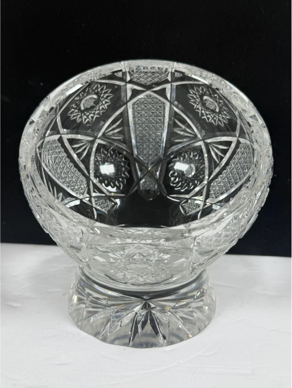 Vintage Crystal Cut Glass Pedestal Bowl Decorative Centerpiece F4
